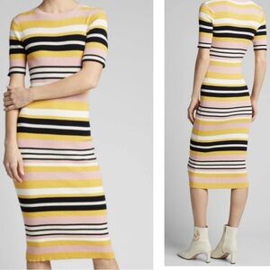 Frame Denim Striped Rib-Knit Midi Dress